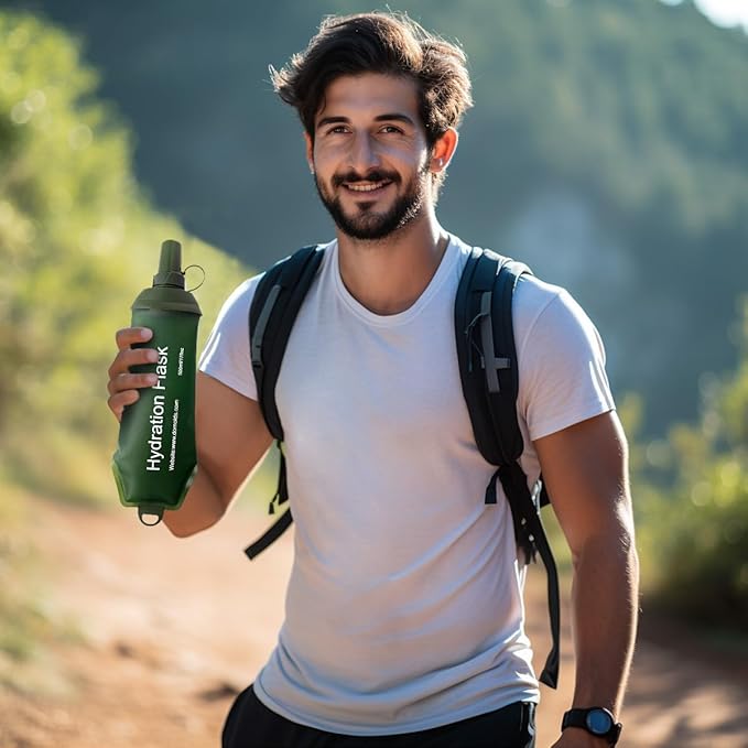 WILDREEDS 500ml Soft Flask, TPU Collapsible Soft Water Bottle for Hydration Pack, Running Vest, Folding Water Bottle for Hiking Cycling Climbing-1Pcs, Green