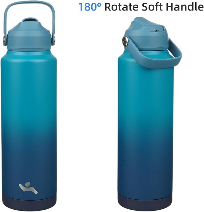 Insulated Water Bottle with Straw Lid,40 oz Stainless Steel Vacuum Metal Bottle with Silicone Handle,Vast