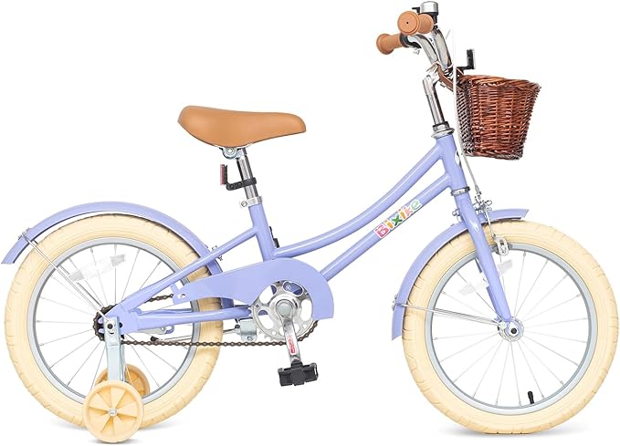 Retro Design Girls Bike with Basket and Coaster Brake for 3-13 Years Old Kids, 14 16 18 Inch Cruiser Bicycle for Toddlers with Training Wheels, 20 24 26 Inch with Kickstand, Multiple Colors