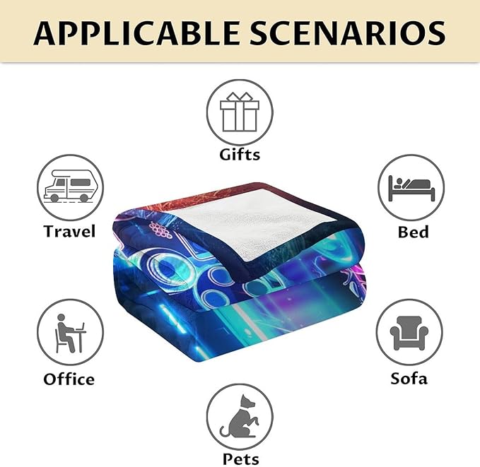Gaming Controller Blanket - Warm Plush Colorful Gamer Blankets for Boys - 60" x 80" Inches Twin Size for Office & Room - Aesthetic Gaming Throws Gift