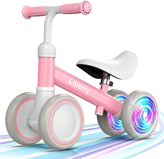 Liberry Light-Up Baby Balance Bike with Adjustable Seat, Toddler First Ride-On Toy for 1-2 Year Old, Girls Christmas & Birthday Gift