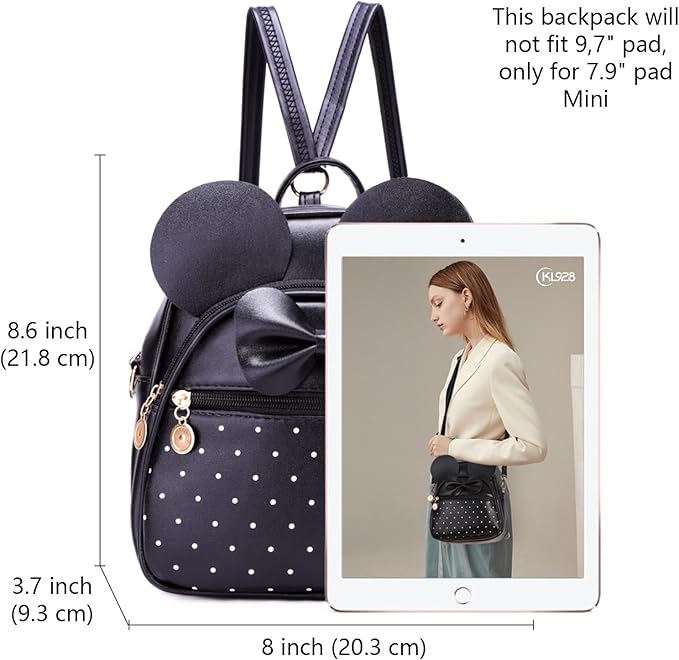 KL928 Girls Mini Backpack Bowknot Polka Dot Cute Small Daypacks Convertible Shoulder Bag Purse for Women