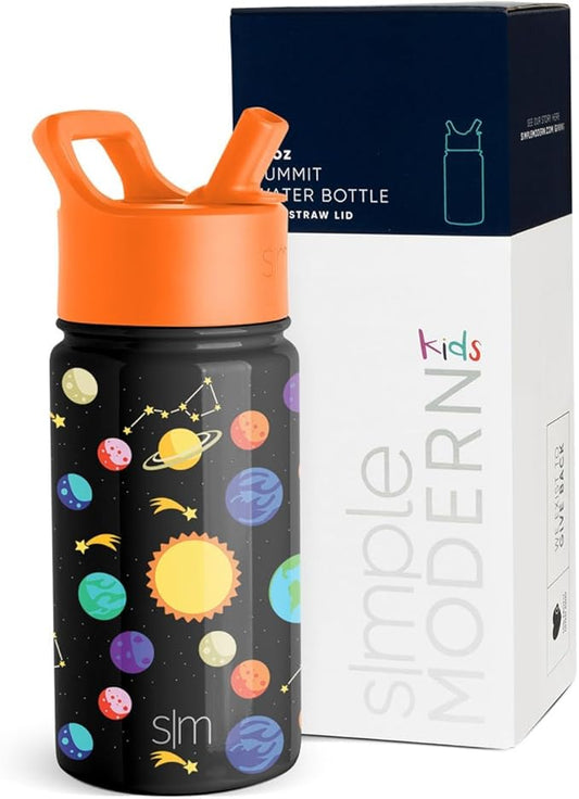 Simple Modern Kids Summit Water Bottle with Straw Lid | 14oz Stainless Steel Cup Insulated Tumbler for Toddlers, School | Solar System