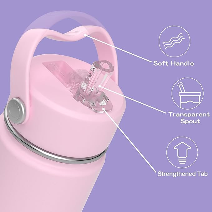 OISIZ Kids Water Bottle with Straw Lid 14oz, Vacuum Insulated 316 Stainless Steel Water Bottles for Kids for School, Leakproof Water Bottle, BPA Free and Keep Cold for 24 Hours