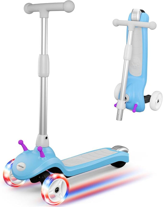 Electric Scooter for Kids Ages 3-8, 3 Wheel Kids Electric Scooter with LED Light-up Wheels, 3 Height Adjustable, C-Shaped Handle, Lean-to Steer Design, Best Children's Gifts