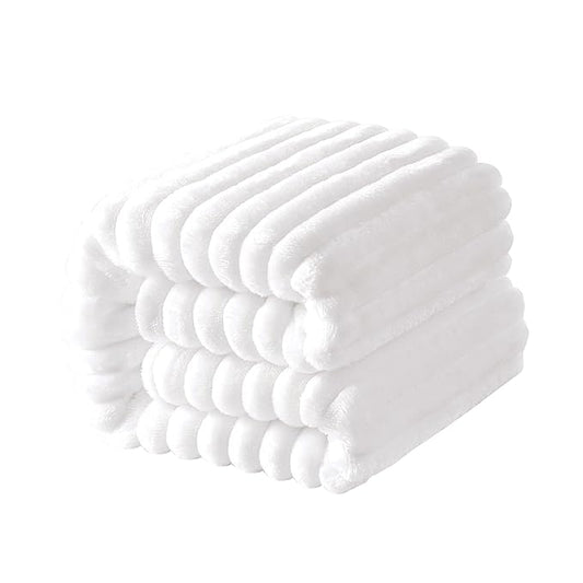 NTBAY Plush Flannel Baby Blanket, Soft and Warm Toddler Blanket with Striped Texture for Stroller, Crib, Travel, 30x40 Inches, White