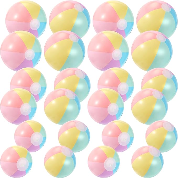 24 Pcs Inflatable Beach Balls Bulk Pastel Color Jumbo Big Macaron Beach Balls for Adults Summer Swimming Pool Water Games Party Favor(16,12,8 Inch)