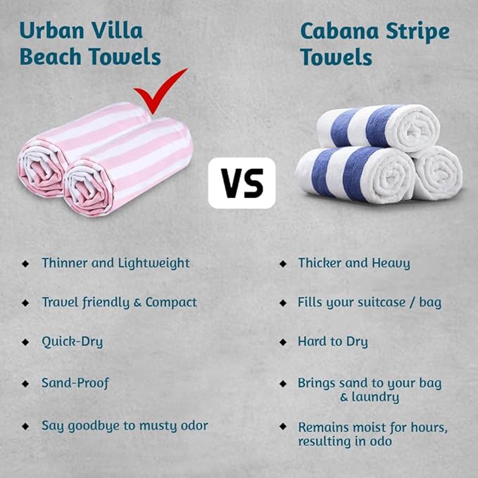 Urban Villa (Set of 6, 36x72 Inches Turkish Beach Towel Oversized Absorbent Extra Large - Sand Free Quick Dry Bath Towels - Lightweight Travel Cruise Camping Spa Towels - Pink