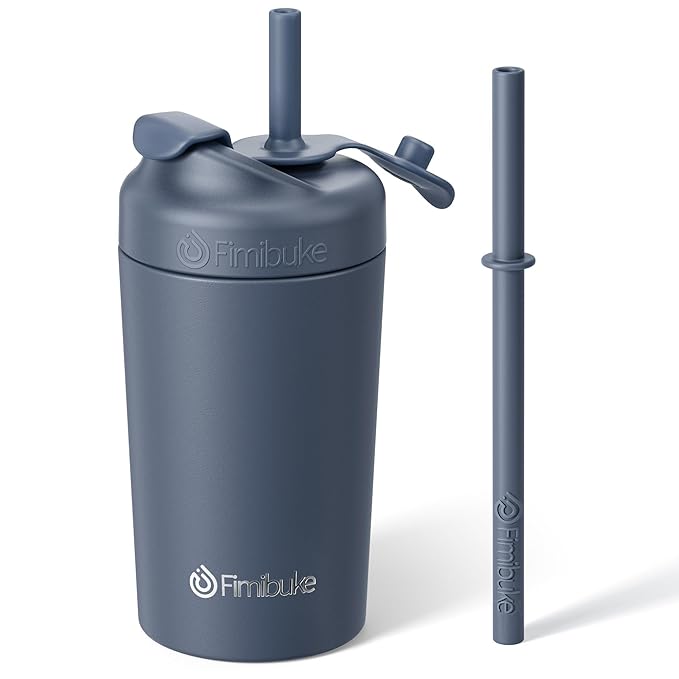 Fimibuke Kids & Toddler Cups, 10 OZ Spill Proof Straw Cups for Toddlers, Leak-Proof Kids Insulated Tumblers with Screw-On Lid & Silicone Straws with Stopper, Stainless Steel Sippy Cup for Girls Boys