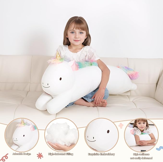 40inch Jumbo Unicorn Plush Stuffed Animal, Giant Rainbow Unicorn Long Body Pillow Plush Toy, Large Stuffed Unicorns Soft Plushie Gift for Kids Boy Girl, Birthday, Halloween, Christmas