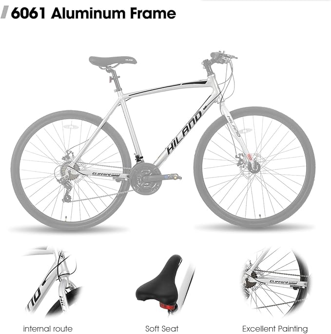 HH HILAND 700C Road Hybrid Bike, 21 speeds Bikes Urban City Commuter Bicycle with Disc Brake for Men Women Adult Comfortable Bicycle