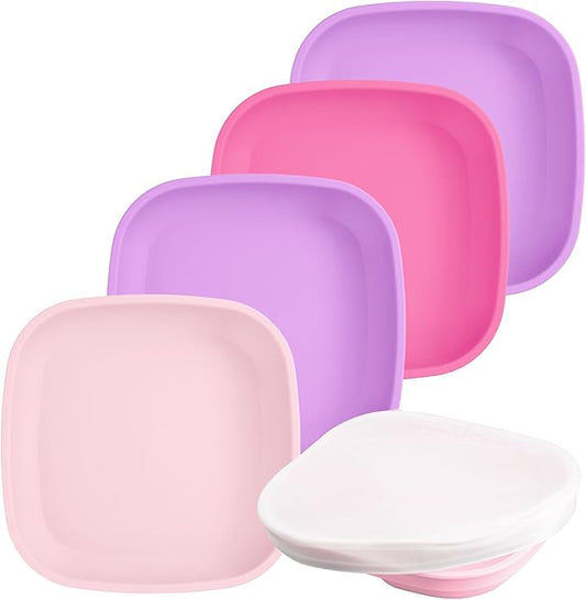 Re-Play Toddler Plates - 22 Oz. Deep-Walled Flat Kids Plates - Dishwasher & Microwave Safe - Made in USA - Set of 4-7.37" x 7.37" x 1.25" - Princess