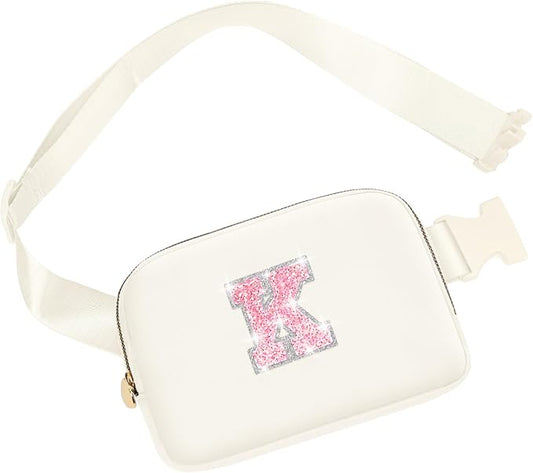 Birthday Gifts for 6 7 8 9 10 11 12 13 Year Old Girls, Fanny Pack Belt Bag Crossbody Bags for Women Girls Kids, Small Initial Letter Waist Packs Cute Teen Trendy Stuff Travel Essentials (Cream, K)