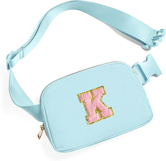 Gitus Gifts for 7 8 9 10 11 Year Old Girls Belt Bag Fanny Pack Crossbody Bags with Initial Letter Patch Birthday Gifts for Daughter Sister Friends Teen girls (Icing Blue-K)
