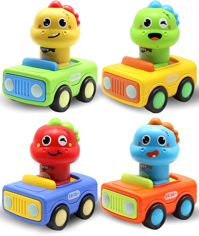 Pbooo Toys for 1 Year Old Boy, Press and Go Car Toys for Toddlers 1-3, Push and Go Animal Toy Cars Set, Birthday Gifts for 1 2 Year Old Boys, Baby Toys 12-18 Months