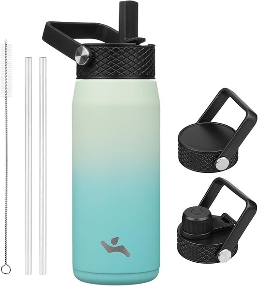 20oz Insulated Stainless Steel Water Bottle with Straw and 3 Lids, BPA-Free Sports Water Bottle,travel water bottle,Mint