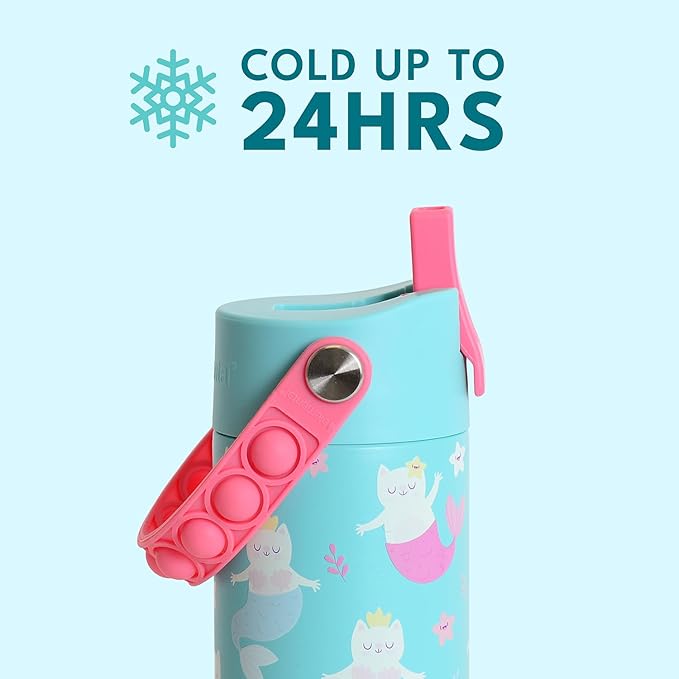 Elemental Insulated Kids Water Bottle, Stainless Steel Water Bottle with Straw Lid & Pop-It Handle, Leak-Proof Water Bottles for School, Boys or Girls, Travelling and Sports, 18oz - Meowmaid