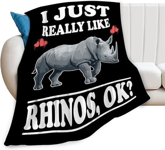 Rhino Blanket I Just Really Like Rhinos Throw Blankets Gifts for Girls Boys Kids Lover Soft Cozy Fleece Plush for Couch Sofa Bed 60"x50"