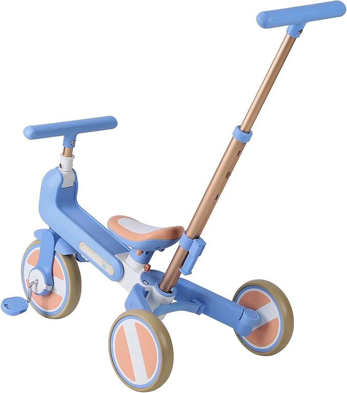 WEEROCK 6 in 1 Toddler Tricycle Folding Kid Tricycles with/Without Parent Steering Push Handle Boys Girls Balance Bike for 1-6 Years Old Toy Gift, Blue