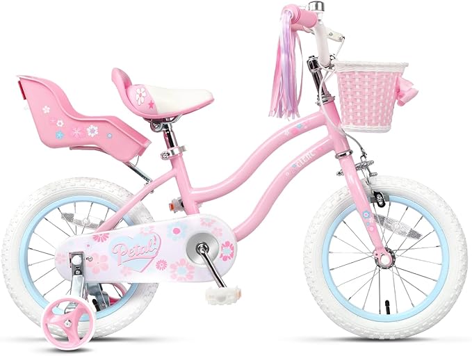 Glerc Petal Girls Bike, 12-18 Inch Kids Bike for Ages 2-9 Years Old Children, Princess Style Kids Bicycle with Training Wheels & Basket & Streamers, Multiple Colors