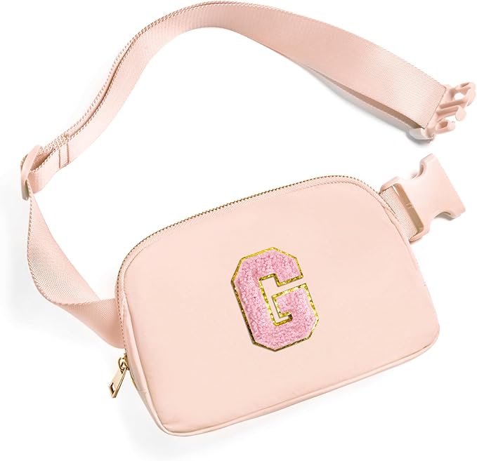 Gitus 6 7 8 9 10 Year Old Girl Gifts Belt Bag Fanny Pack Crossbody Bags with Initial Letter Patch Things for Teen Girls Easter Gifts for Girls Travel Essentials（Coral Pink-G）