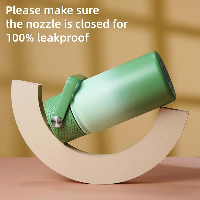 BJPKPK Insulated Water Bottle with Straw Lid, 15oz Cute Water Bottles, Stainless Steel Metal Thermo, Reusable BPA Free Leak Proof Tumblers, Cups,Forest Green