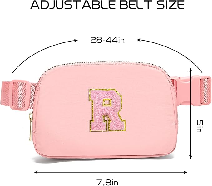 Gitus Customizable Belt Bag Fanny Pack for Girls Age 6-8 & 8-10 with Initial - Trendy Teen Girl Gifts (Light Pink-R)