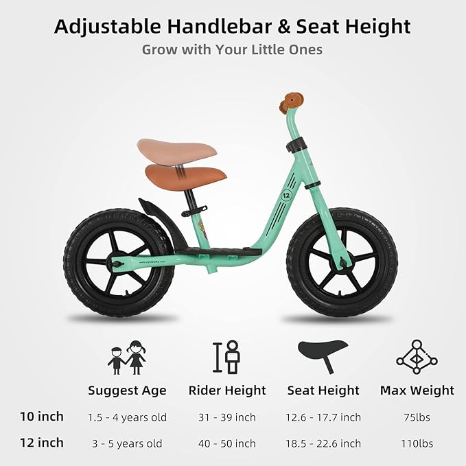 JOYSTAR 10"/12" Toddler Balance Bike for Girls & Boys, Ages 18 Months to 5 Years, Kids Push Bike with Footrest & Adjustable Seat Height, First Birthday Gifts for 2-5 Boys Girls