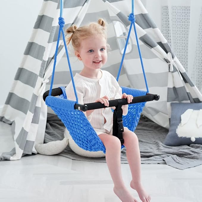 2 -in- 1 Toddler Swing. Swing Seat for Kids with Adjustable Ropes, for Kids Heavy Duty Rope Play Secure Children Swings Set, for Outdoor Indoor, Backyard. Upgrade Product (Blue)