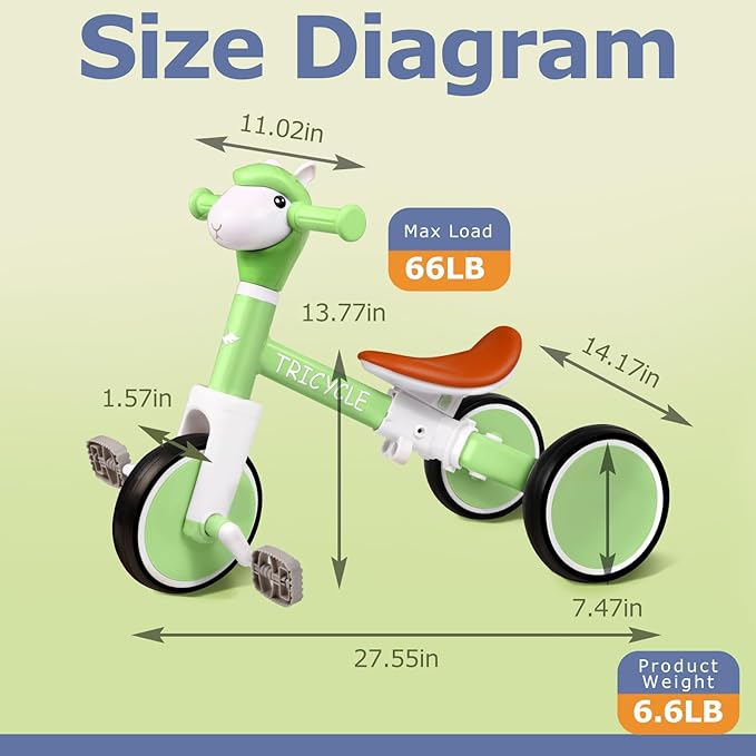 Tricycle for Toddlers 1-5 Year Olds, Toddler Balance Bike for Boys Girls 2-4, Toddler Tricycle with Light & Music Front, Kids Bicycle with Removable Pedal, Birthday Gifts for 1 2 3 4 5 Year (Green)