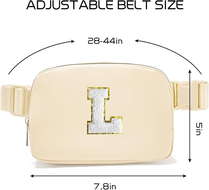 Gitus Birthday Gifts for 8 9 10 11 12 13 Year Old Girls Personalized Fanny Pack Crossbody Bags with Initial Letter Patch Belt Bag for Teen Girls Cute Trendy Stuff Travel Essentials (Beige-L)