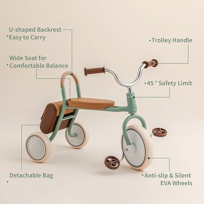 Kidpop Mate Toddler Tricycle Age 2.5-4 Kids First Birthday Gift Toy Bike with Handlebar Grips & Storage for Outdoor Play (Black)