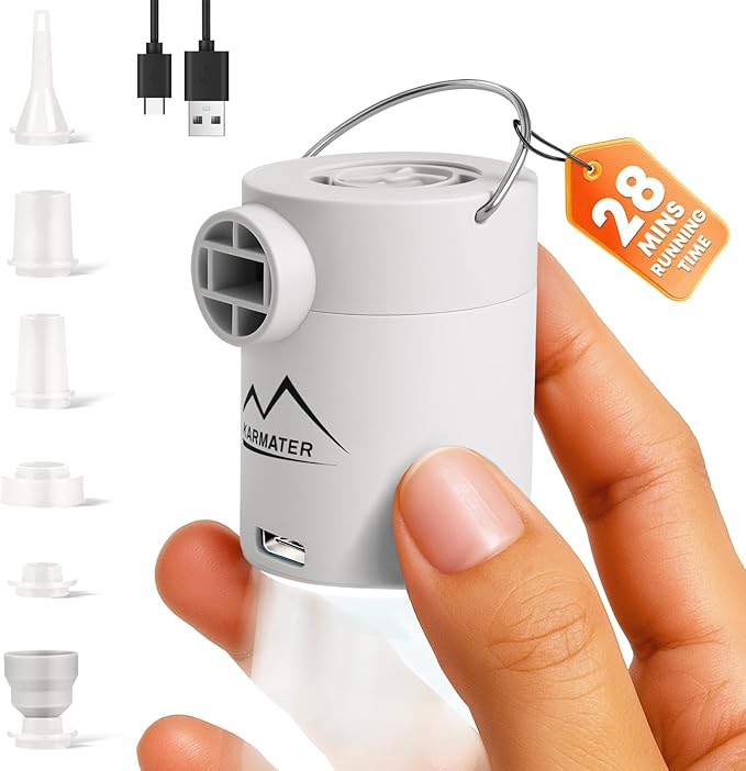 Portable Pool Inflatable Air Pump - 5kPa Upgrade Electric Camping Travel Vacuum Mini Inflator Pump for Inflatables - Battery Mattress Bed Small Float Pumps - Tiny Rechargeable Pumps for Storage Bags