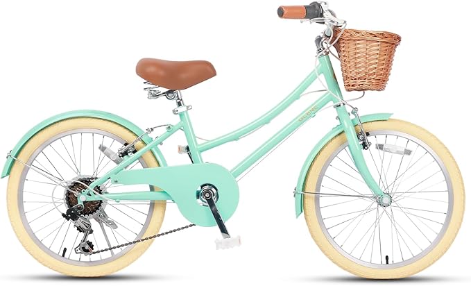 Glerc 20 24 26 Inch Beach Cruiser Bike, 6-Speed Hybrid City Bicycle for Girls Youth and Over 6 Years Old, Missy Bike with Wicker Basket & Lightweight, Multiple Colors