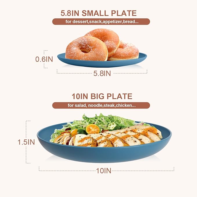 Dinnerware Sets for 8, Wheat Straw Bowls and Plates Set, Microwave and Dishwasher Safe Dish Sets 32 PCS, Unbreakable & Lightweight Camping Plates Cups and Bowls Set for Kitchen - Blue