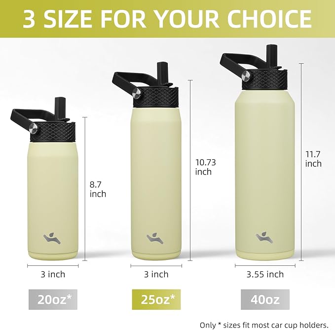 25oz Insulated Stainless Steel Water Bottle with Straw and 3 Lids, BPA-Free Sports Water Bottle,travel water bottle,Macaron Green