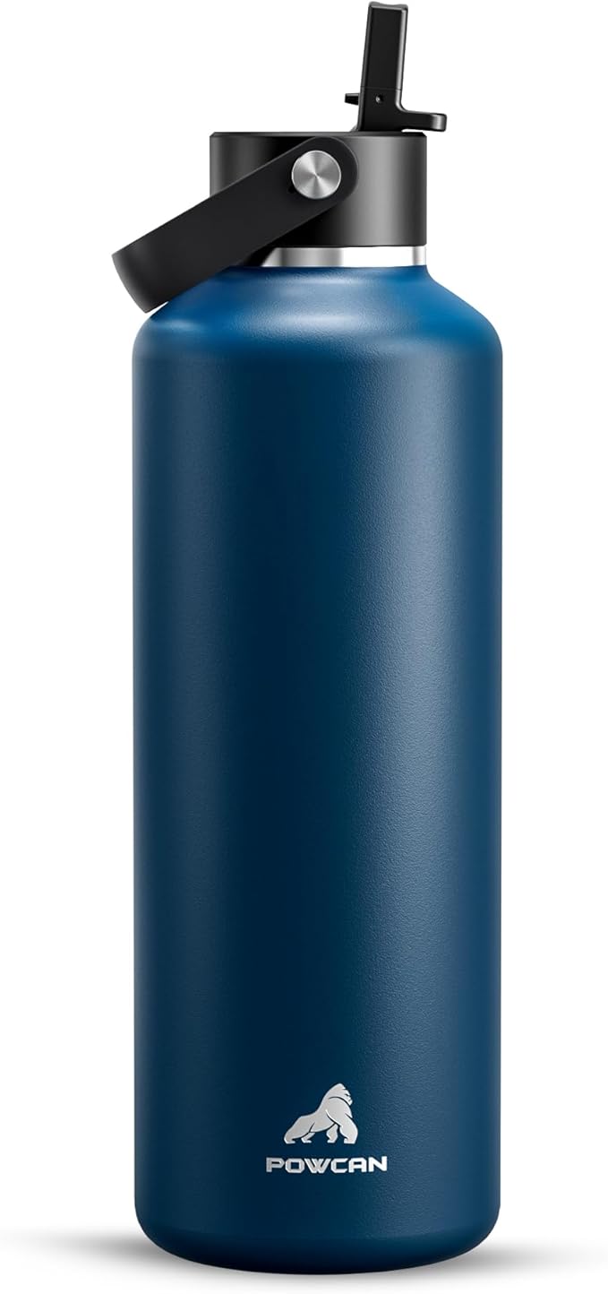POWCAN 32 oz Water Bottle Insulated: BPA-Free, Leakproof Lid with Straw, Lightweight, Flex Cap, Stainless Steel Water Bottle for Hoilday, Men, Commute, Worker, Walking, Cycling, Daily (Indigo Blue)