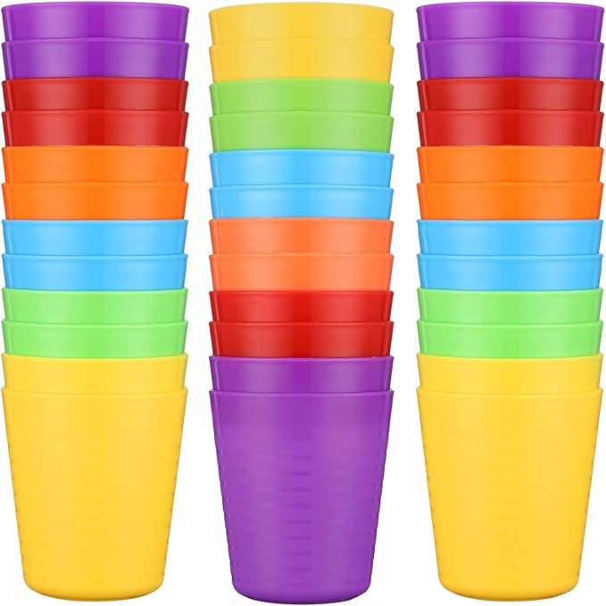 Eccliy 36pcs Kids Cups 8 oz Unbreakable Plastic Stackable Juice Reusable Tumblers Bulk Plastic Drinking Cups for Toddlers Baby Kids, Dishwasher Safe, 6 Colors(Bright Colors)