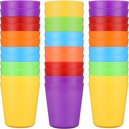 Eccliy 36pcs Kids Cups 8 oz Unbreakable Plastic Stackable Juice Reusable Tumblers Bulk Plastic Drinking Cups for Toddlers Baby Kids, Dishwasher Safe, 6 Colors(Bright Colors)