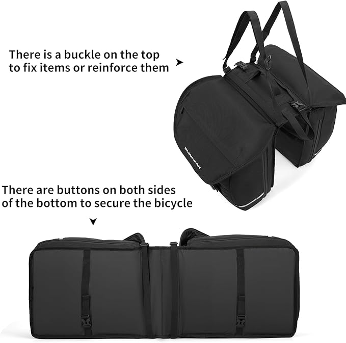 Bike Bag Accessories Panniers for Bicycle Rear Rack Bag 36L Waterproof Mountain Electric Bike Saddle Bag for Cycling Traveling Commuting Black