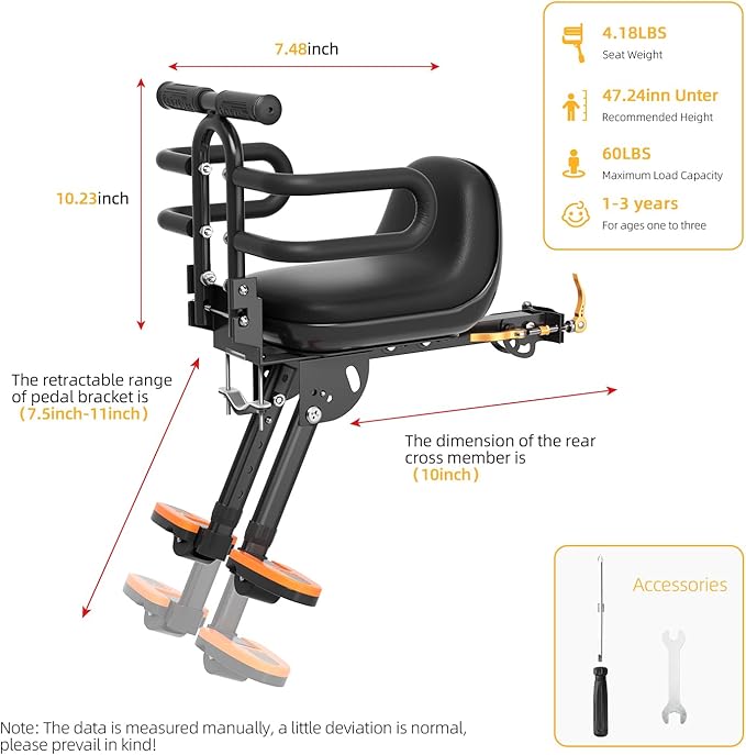 Child Bike Seat, Kids Bike Seat with Guardrail, High Seat Cushion Backrest Mountain Bike Child Bike Seat, Bicycle Child Safety Seat for Children from 1 to 3 Years Old