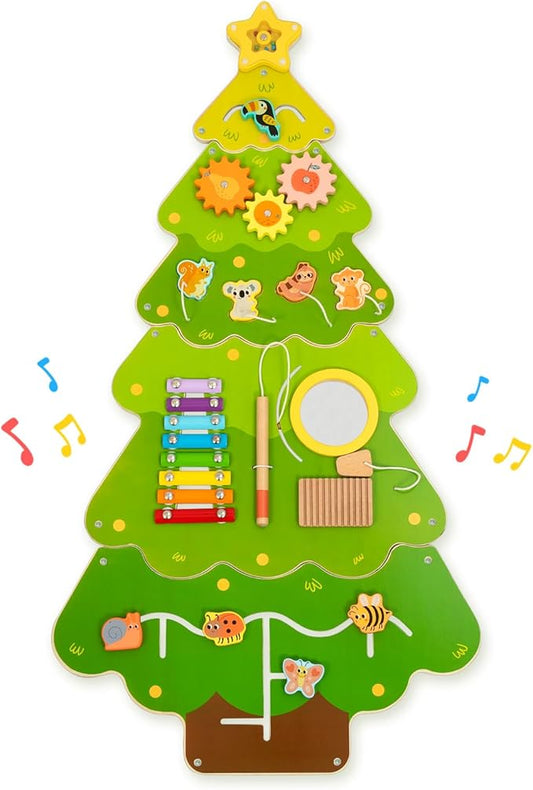 OOOK Tree Wall Busy Board Panel, Montessori Sensory Toy, Toddler Learning Activity Center, Toddler Learning Activity Center, Interactive Toys, Wooden Sensory Wall Develops Kids Skills in All Aspects