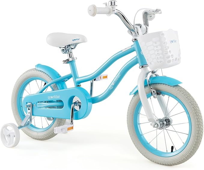 BABY JOY Kids Bike, 12 14 16 18 20 Inch Boys Girls Bike w/Adjustable Seat, Removable Basket, Handbrake & Coaster Brake, Training Wheels or Kickstand, Kids Bicycle with Multi-Color