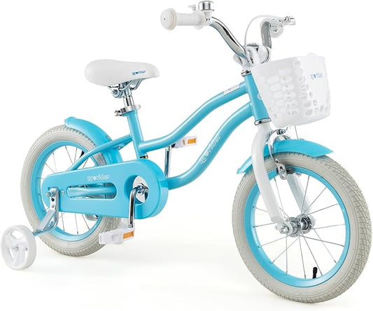 BABY JOY Kids Bike, 12 14 16 18 20 Inch Boys Girls Bike w/Adjustable Seat, Removable Basket, Handbrake & Coaster Brake, Training Wheels or Kickstand, Kids Bicycle with Multi-Color