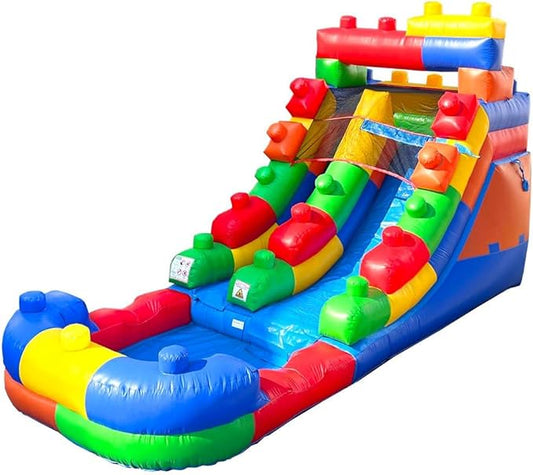 Inflatable Water Slides for Kids - Backyard Inflatable Water Slides with Splash Pool - Building Block Slide Complete with Blower, and Stakes - 21' x 9' - 12' Tall Slide