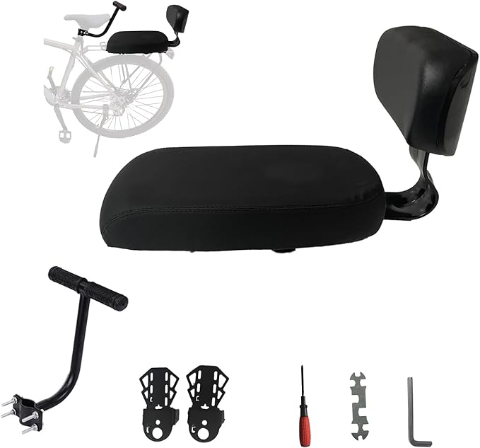 Bicycle Rear Seat with Back,Pu Leather Soft Cushion Bicycle Passenger Seat,Rear Bike Seat Kids Including Cushion and Backrest, Armrest, Footrests