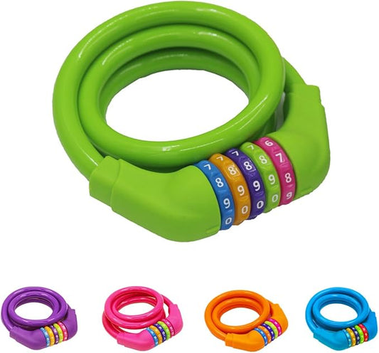 Bike Lock Cable - 4 Feet Resettable Cable Lock - Self Coiling 5 Digit Combination Bicycle Lock (Green)