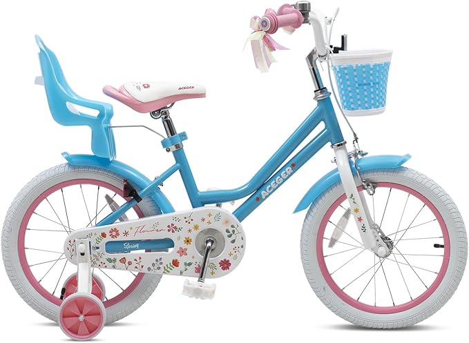 ACEGER Girls Bike with Basket for Ages 2-12 Years Old Kids, 12 14 16 18 Inch with Training Wheels，Princess Style with Streamers, Handbrake & Coaster Brake,Multiple Colors.