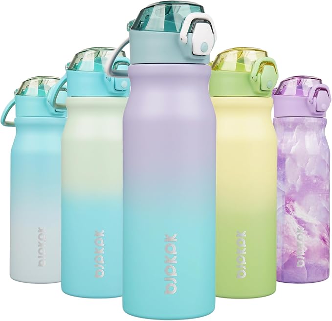 BJPKPK Insulated Water Bottle 25oz Stainless Steel Water Bottles with Straw and Carry Handle Double Wall Metal Thermal Flask,Lavender Green