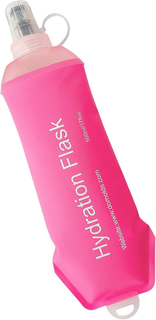 WILDREEDS 500ml Soft Flask, TPU Collapsible Soft Water Bottle for Hydration Pack, Running Vest, Folding Water Bottle for Hiking Cycling Climbing-1Pcs, Pink